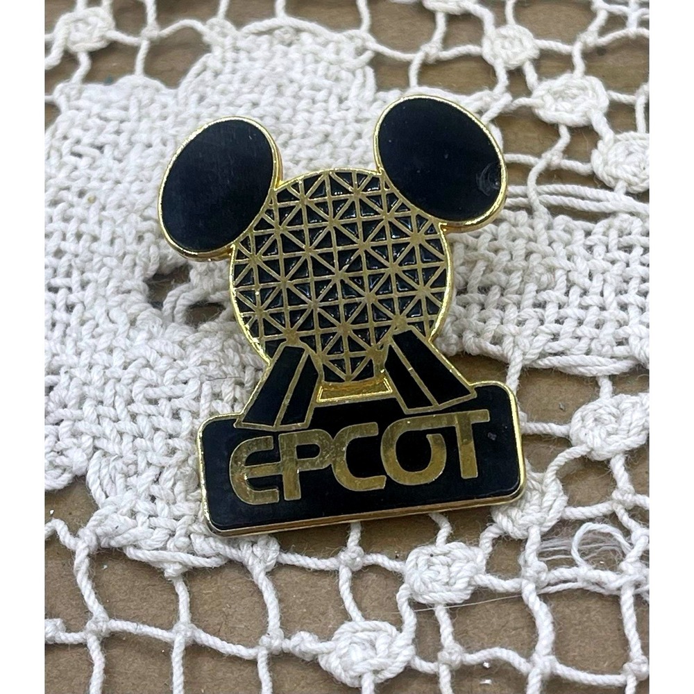 Vintage Disney EPCOT Center Mickey Mouse Spaceship Earth Enamel Pin 1982 Gold